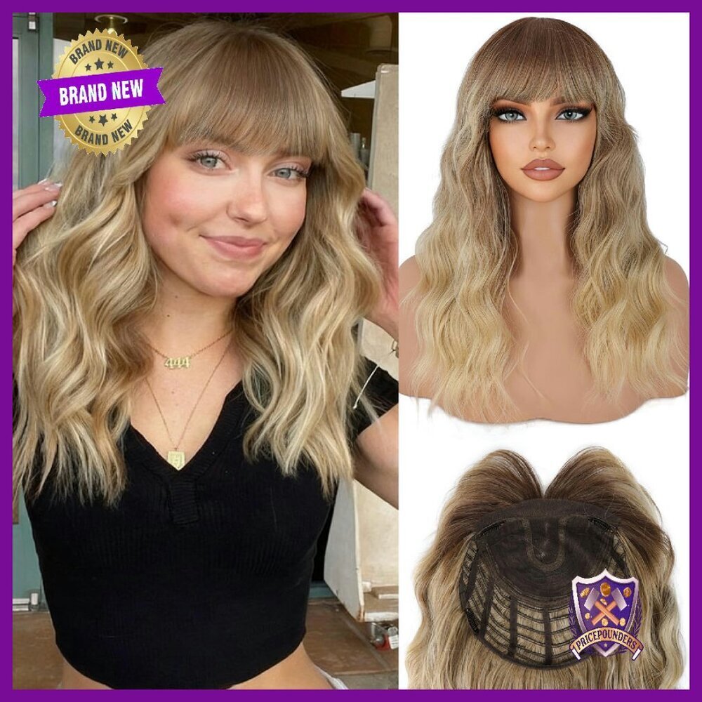 Long Wavy Curly Hair Topper with Bangs for Thinning Hair